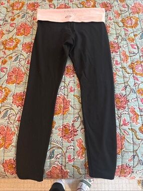 PINK Victoria's Secret Black Leggings with Light Pink Fold-Over Waistband